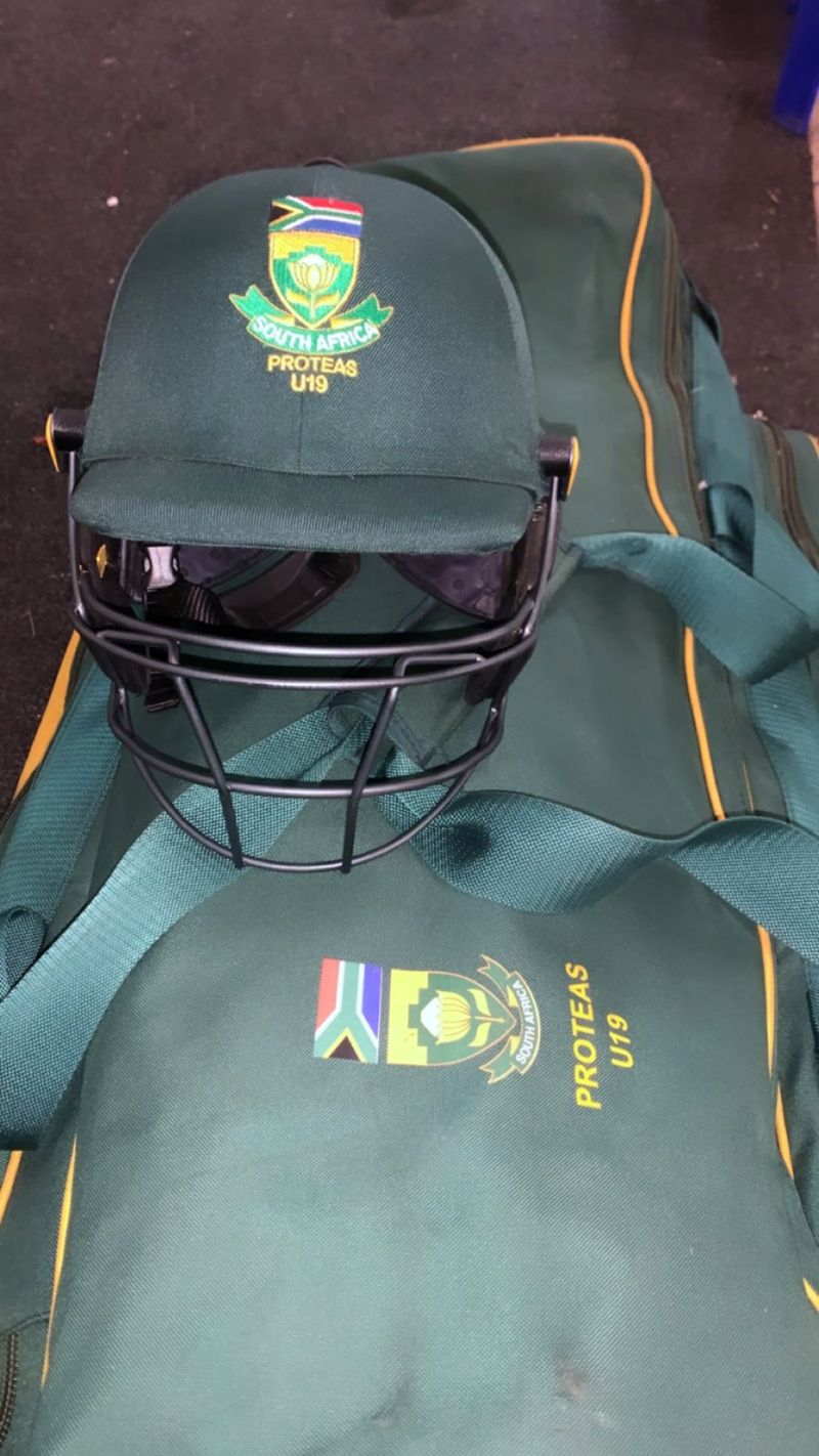 South Africa Proteas U19 helmet and kit bag